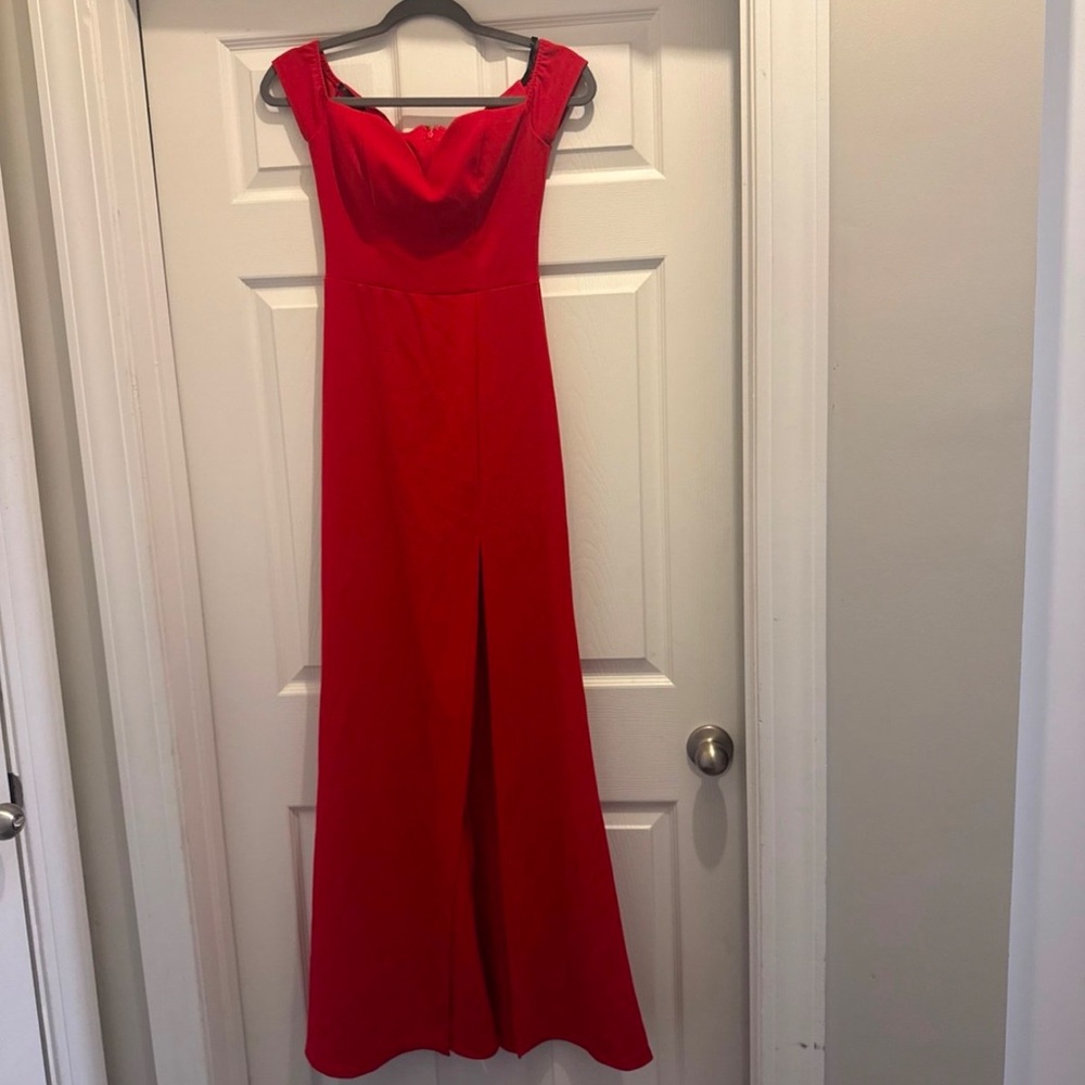 Windsor Red Slit Gown with Cowl Neck for Cocktail